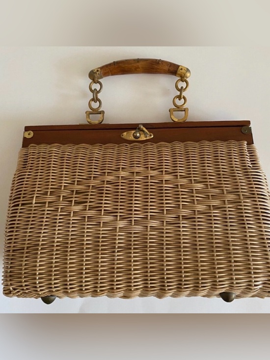 Handbags - Vintage 1950-1960 British Hon Kong Neutral Wicker Handbag